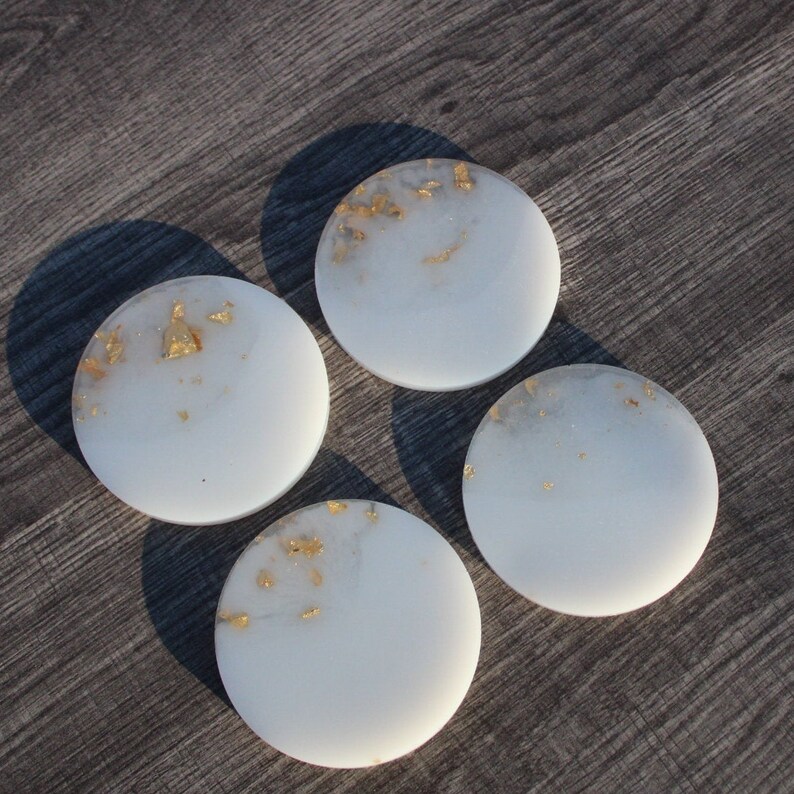 Set of 4 White and Gold Flake Resin Coasters