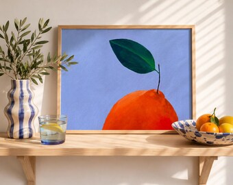 Pink Orange Poster, Mediterranean Fruit Wall Art, Minimalist Orange Painting, Citrus Kitchen Decor, Fruit Artwork, Italian Summer Print