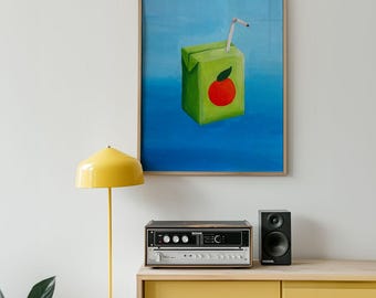 Orange Juice Box Acrylic Art Print, Retro Kitchen Decor, Pop Art Poster