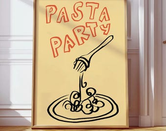 Pasta Party Print: Retro Kitchen Poster, Dopamine Decor