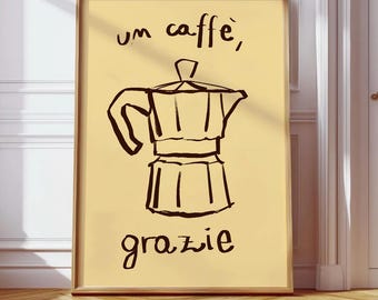 Caffe Grazie Poster: Italian Coffee Art Print, Kitchen Decor