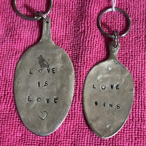 Hand Stamped Silver Plated Silverware Key Ring (Pride Themed)