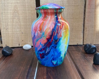 Urna cineraria Tie Dye, design arcobaleno colorato, dimensioni standard