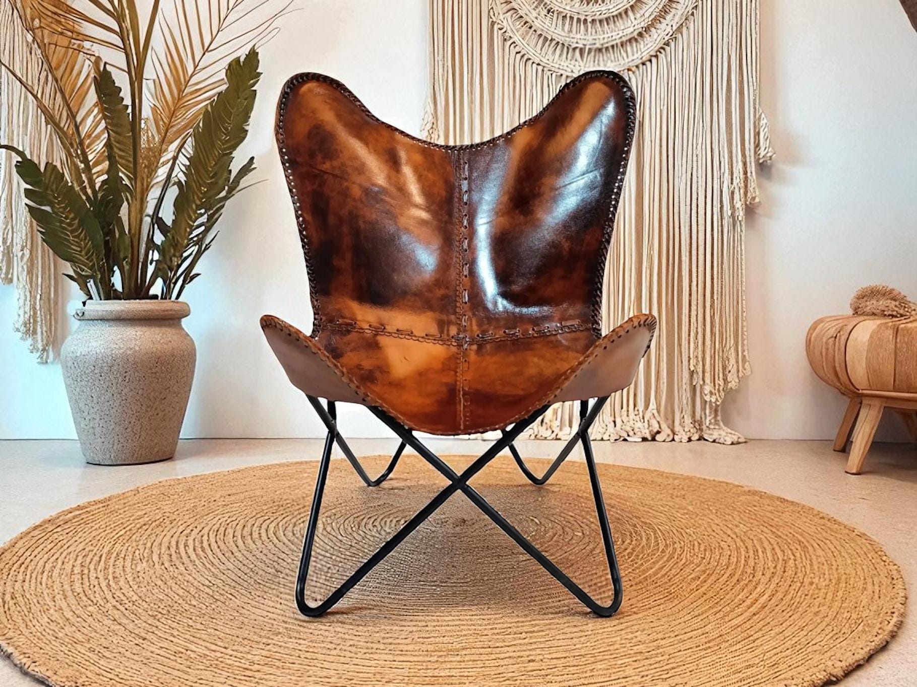 本革バタフライチェア、リラックスチェア、素朴なラウンジチェア