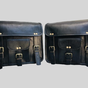 Leder-Satteltaschen, Leder-Motorrad-Beutel-Schwarz-Satteltaschen Zwei Seitentaschen Fahrrad-Gepäcktasche Gabeltaschen Werkzeug Motorrad-Beutel