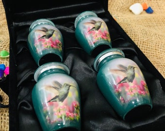 Hummingbird Mini Urns for Ashes, Keepsake Urns, Set of 4