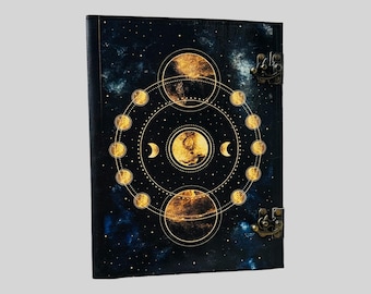 Personalized Leather Ring Binder: Triple Moon Design, Refillable