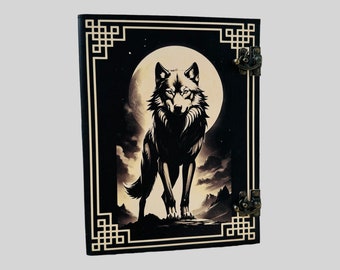 Wolf Ringband Lederen Notitieboek, Volle Maan Boek der Schaduwen, D&D Campagneplanner Binder, Gotisch Navulbaar Notitieboek, Vintage Grimoire
