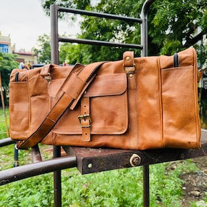 Bolsa de viaje de cuero hecha a mano: bolsa de viaje de fin de semana personalizada