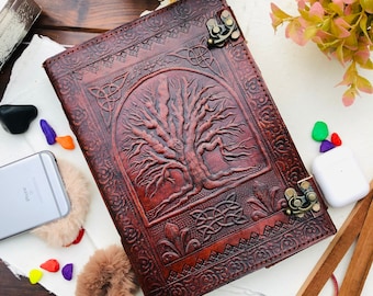 Embossed Leather Journal, Tree of Life, Handmade Notebook