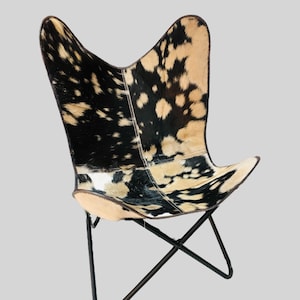 Leren vlinderstoel, rundleer, hair-On lederen vlinderstoel, woonkamerstoel, cadeau voor hem, cadeau voor haar Fauteuil, stoelen