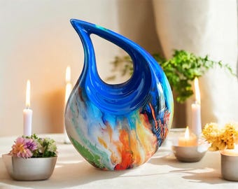 Urna commemorativa per adulti, urna a forma di goccia arcobaleno incisa a mano