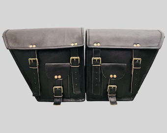 Personalized Leather Motorcycle Saddle Bag Set, Vintage Pannier Set of 2