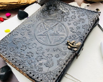 Läderjournal Skuggornas Bok, Pentagram Grimoire, Handgjord