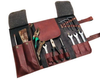 Leather Tool Roll, Personalized Car Tool Organizer