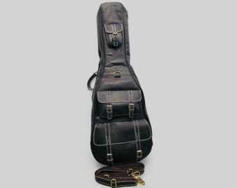 Personalized Leather Guitar Bag Guitar Case Black / Brown Gig Bag Big pocket Shoulder Strap Thanksgiving Gift, Gift For Her, Gift For Him