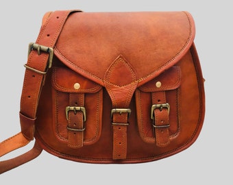 Handmade Leather Crossbody Bag, Women's Purse with Pockets