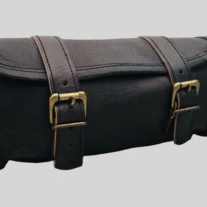 Sacoche à outils pour fourche de moto, sac scout indien, sacoche de selle pour moto, rouleau à outils moto, sac en cuir noir, rouleau à outils en cuir, sacoche de vélo vintage