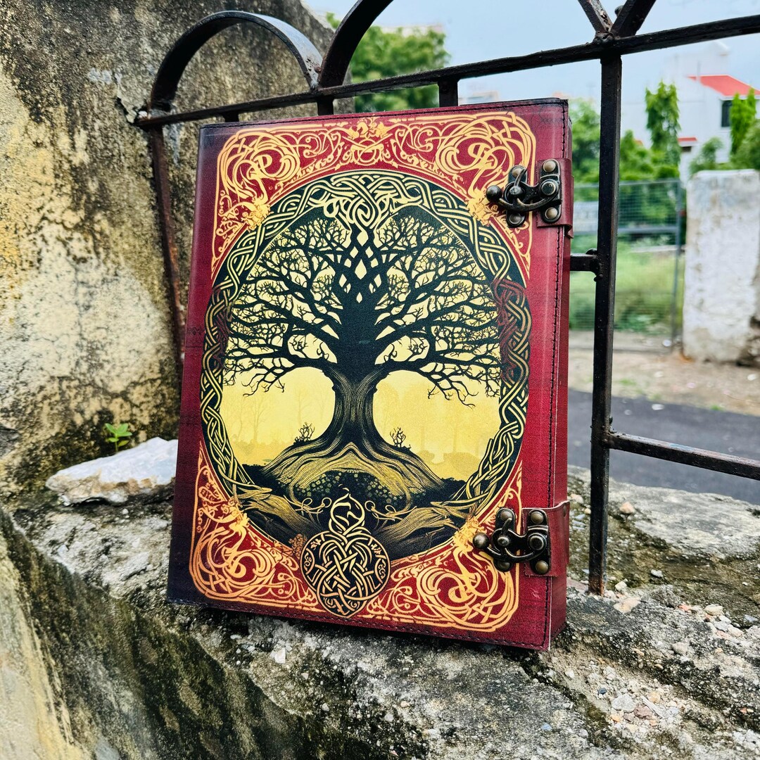Leather 2/3/4 Ring Binder, Tree of Life Leather Grimoire 3 Ring Binder ...