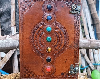 Personalized Leather Sevan Stone Journal Leather Grimoire Leather Journal Spell Book Of Shadows Journal Lined/Unlined Vintage Paper Notebook