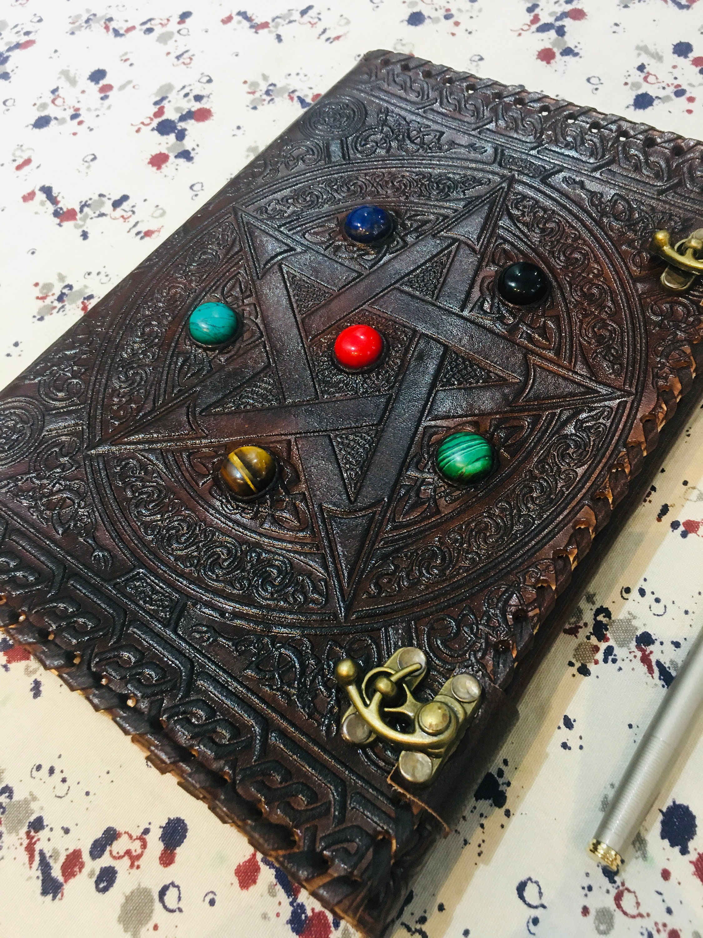 Grimoire journal hand made pentagram journal lock locked Etsy