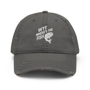 WTF ¿Dónde está el pez? Gorra de papá desgastada bordada, gorra divertida de pescador, gorra de pesca