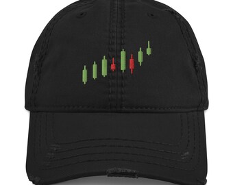 Stock Market Distressed Dad Hat, Embroidered Hat, Candle Trader Charts Options Forex Crypto Investing Cryptocurrency Trading Bull Cap
