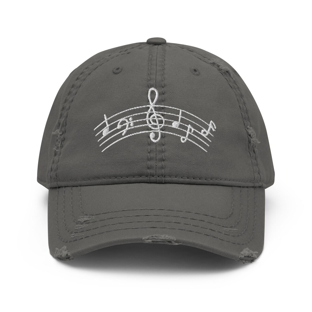 Music Notes Embroidered Distressed Dad Hat, Music Symbol Hat, Music Hat ...