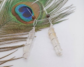 Tibetan Crystal Quartz Hoop Earrings/Sterling Silver/Tigers Eye Accent/Crystal Hoop Earrings/Crystals for Gauges/Rare Crystals/Master Healer