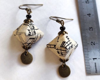 Origami sheet music earrings