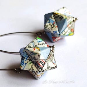 Boucles d'oreilles origami papier carte routière recyclée