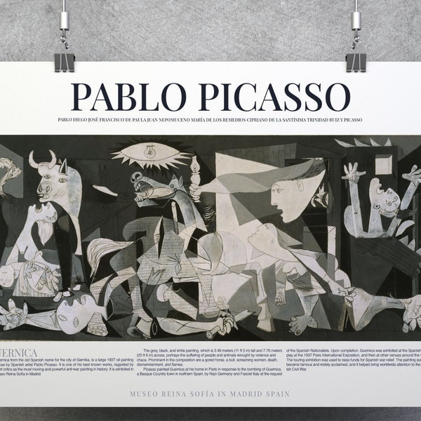 Pablo Picasso; Guernica Printable Reproduction Poster, Museo Reina Sofía à Madrid Espagne, Téléchargement numérique.