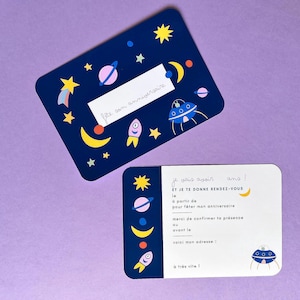 Cartons d'invitation espace -  anniversaire enfant  - Prêts à personnaliser - Lot de 6 cartons