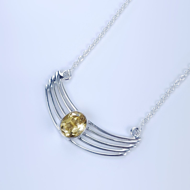 Citrine Cut Natural Gemstone 925 Solid Sterling Silver Handmade Necklace