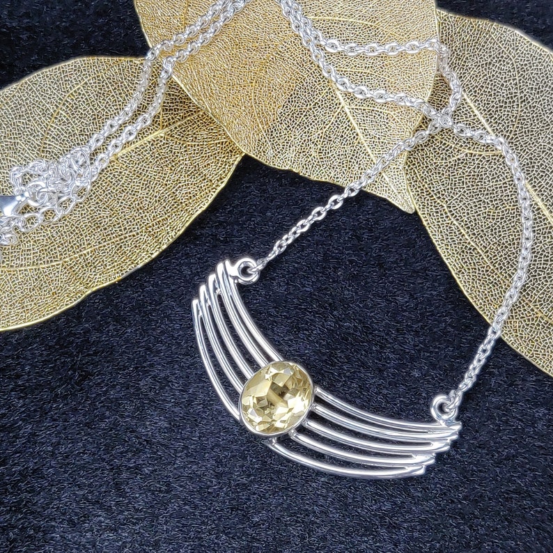 Citrine Cut Natural Gemstone 925 Solid Sterling Silver Handmade Necklace