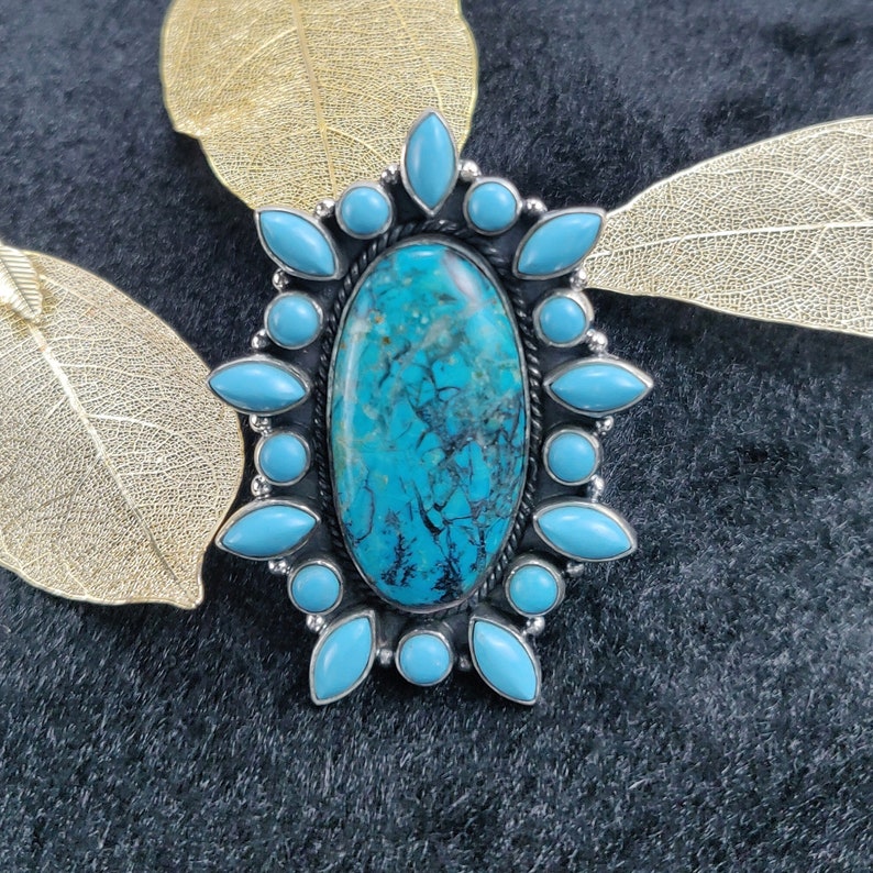 Chrysocolla Sleeping Beauty Turquoise Natural Gemstone 925 Solid Sterling Silver Statement Jewelry Adjustable Ring