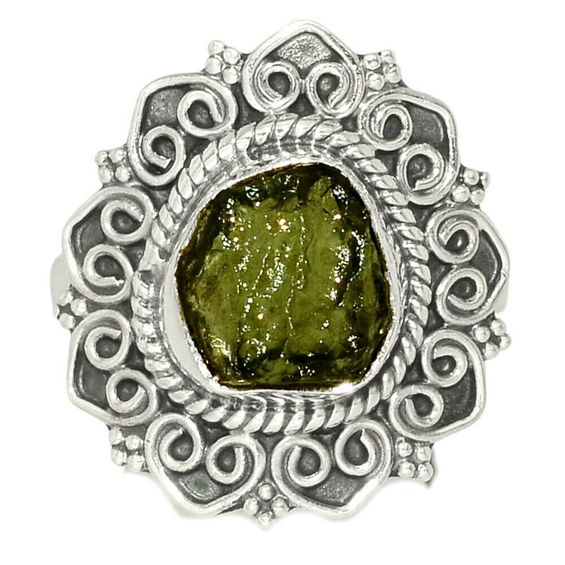 Authentic Moldavite Rough Natural Gemstone 925 Solid Sterling Silver Handmade Ring