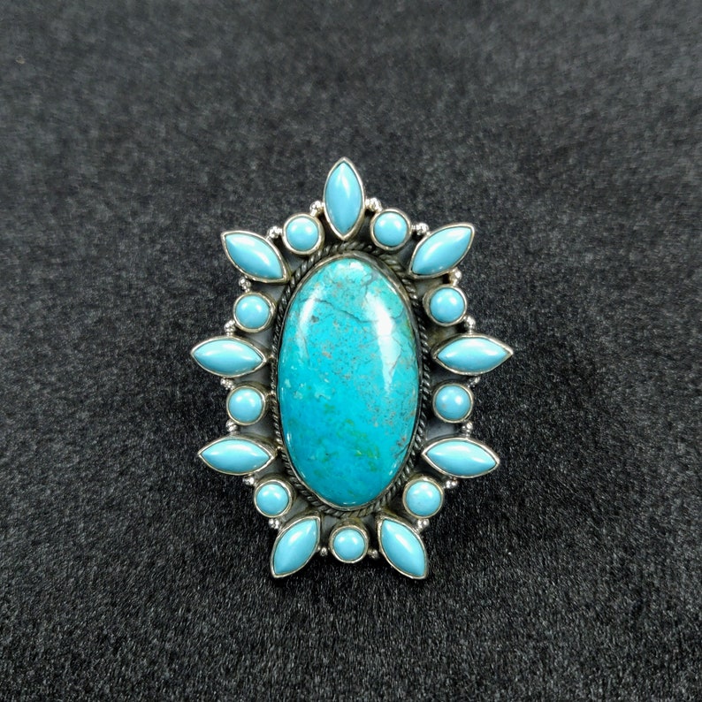 Turquoise Natural Gemstone 925 Solid Sterling Silver Statement Jewelry Adjustable Ring Chrysocolla