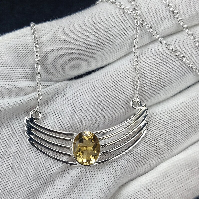 Citrine Cut Natural Gemstone 925 Solid Sterling Silver Handmade Necklace