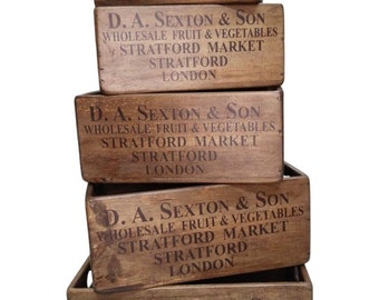 Vintage Hardwood storage boxes rustic - Carry handle