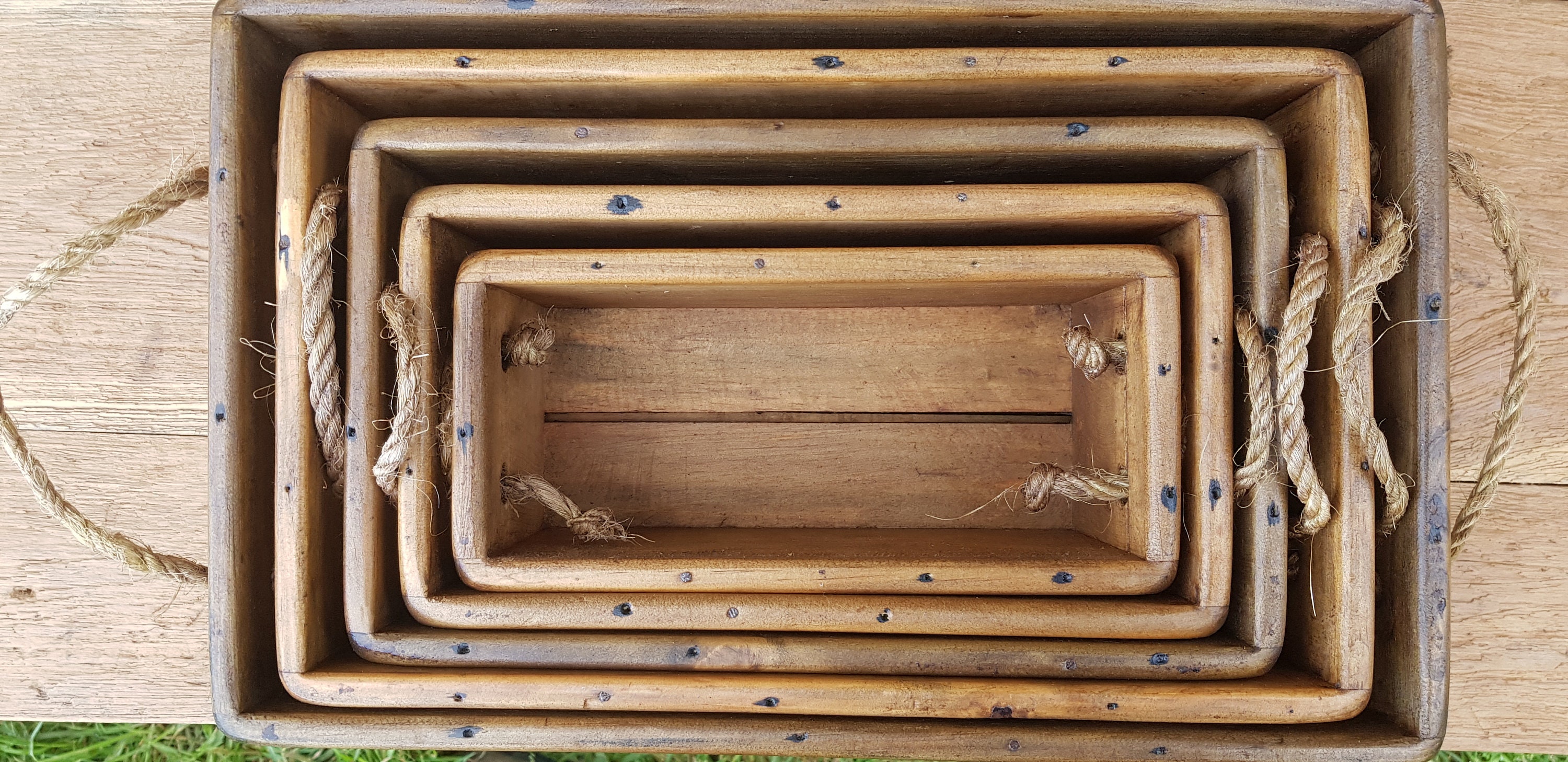 Vintage Cajas de almacenamiento de madera rústica mangos de | Etsy