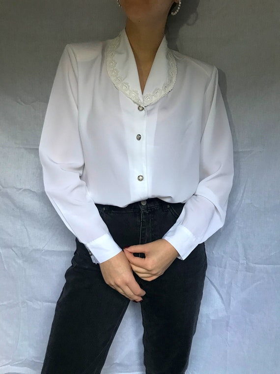 Vintage Romantic Blouse, Folk Blouse, Crochet Coll