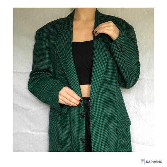 Vintage Wool Blazer, Houndstooth Oversized Blazer,