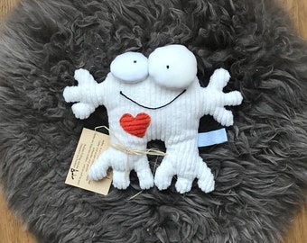 Creamy white favorite heart | Cuddly Monster Stuffed Animal | Unique piece made of corduroy | Unique piece | Fantasy cuddly toy