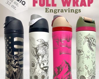 Engraved Full Wrap Owala FreeSip 24 oz & 32 oz Water Bottle | Choose Your Design | Unique Gift | Leakproof Personalized Drinkware