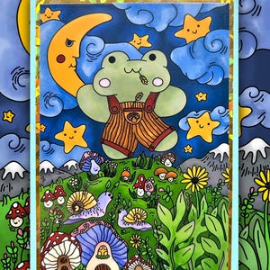 Mushroom Froggy in Moonlight Greeting Card