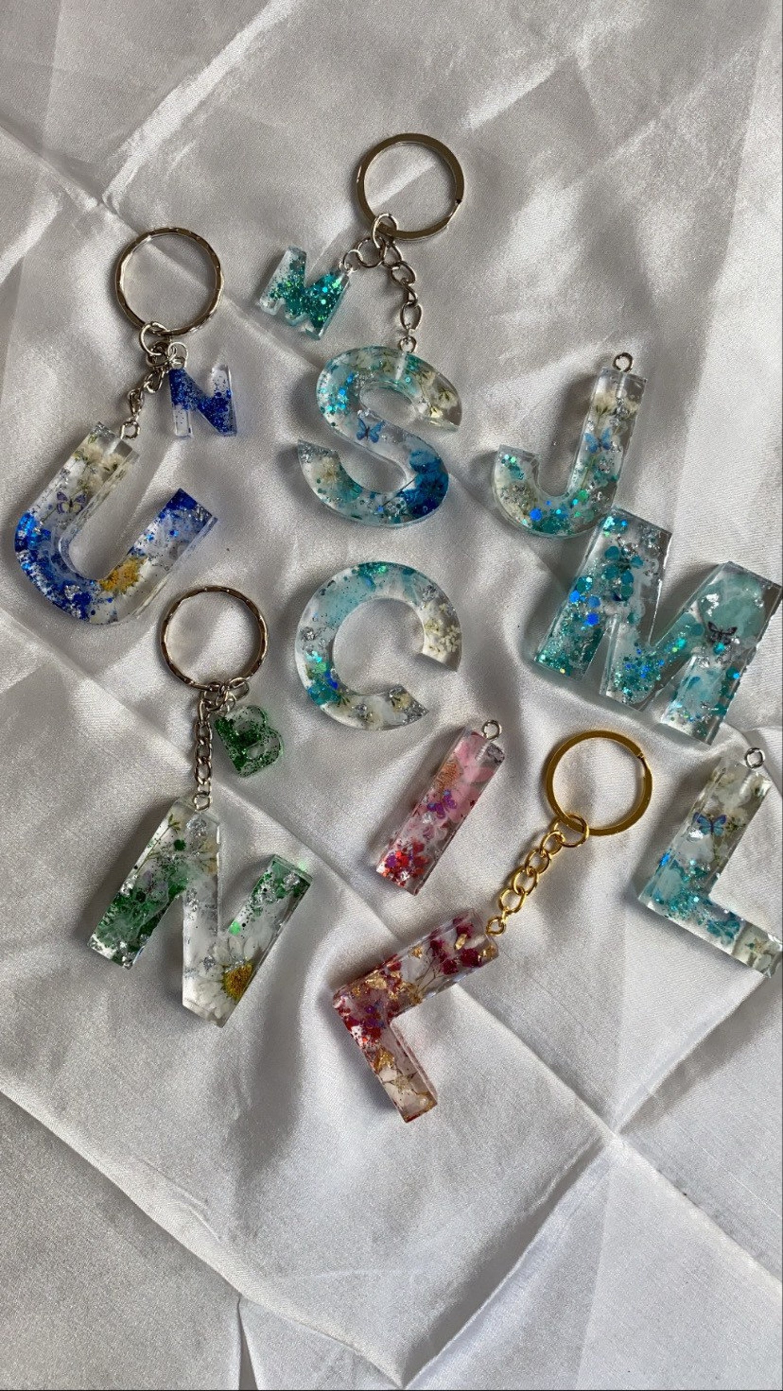 Resin/ Epoxy Keychain with Mini Flowers Glitter Personalized Etsy