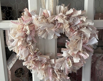 Shabby chic rag heart wreath