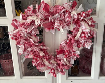 Shabby chic rag heart wreath