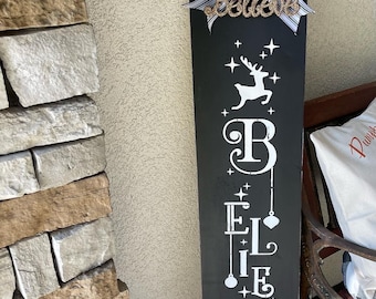 Kerstbord "Believe" voor veranda
